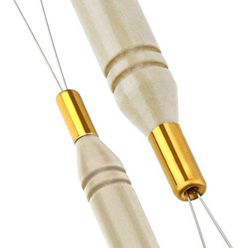 10 Pack Wooden Hair Extension Loop Needle Threader Pulling Hook Tool And Bead Device Tool For Hair Or Feather Extensions (Loop Tools) #TOP2