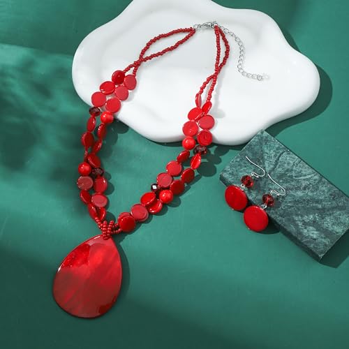 Big Teardrop Pendant Necklaces for Women Colorful Beaded Necklaces Statement Set for Holiday.4