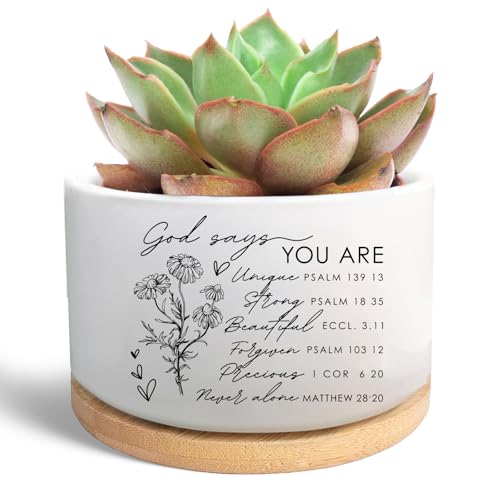 WSLCHOVE Gardening Christian Gifts for Women Friend, Ceramic Succulent Plant Pot, Flower Cactus Planter, Religious Bible Verse Gifts for Women Mom Wife Garden Decor (Plants Not Included)