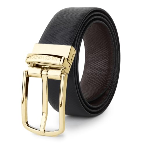 Image of HAYES LONDON Belts for Men Leather Original - Belt for Men Formal with Classic Design, Durable and Italian Reversible Men Belts for All Occasions