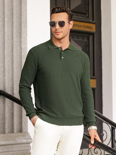 Hardaddy Men's Knit Polo Shirts Long Sleeve Button Up Pullover Sweater Textured Casual Collared Tops3