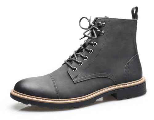 Retro Women Black Lace-up Combat Boots Leather Classic Low Block Chukka Ankle Boots for Women