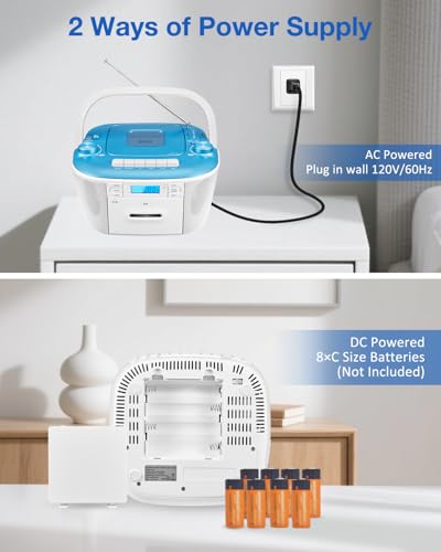 Gelielim Portable CD and Cassette Player Combo - Cassette Tape Player Boombox with AM FM Radio, Boom Box CD Player for Home, AUX/TF/USB/MP3 Player with LCD Display, AC/DC Powered, Gift for Seniors