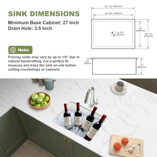 Image of Undermount Kitchen Sink 24 Inch, Small Deep Drop in Bar Sink Topmount, Fireclay Dual Mount White Farm Sink with 2 Accessoried, for Small Kitchen Island & Laundry