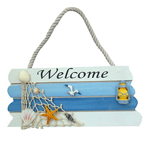 WINOMO Wooden Welcome Sign Front Door Nautical Decor (Blue)