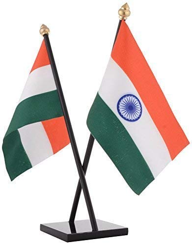 Image of The Flag Company Country Cross Table Desk Flags on Acrylic Base with Poles (Length: 10 inches) | Use for Home & Office,Conference (India)