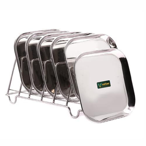 Image of Stainless Steel Plates Set of 6 | Square Plates | Breakfast /Lunch /Dinner Plates Set of 6, Diameter: 8 Inches (Plain) (8 Inches, Solid)