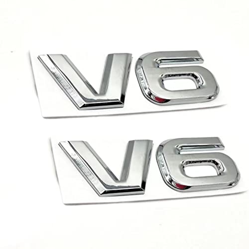 Image of YUGEYE 2Pcs V6 Emblem Sticker Car 3D Logo Zinc Alloy Chrome Emblem Badge Decal Replacement for Tacoma (V6&Silver)