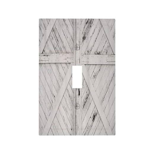 Wpshijia Farmhouse Barn Door Rustic Gray White Wooden 1 Gang Single Toggle Light Switch Covers Decorative Wall Plate Switchplate Electrical Faceplate for Farmhouse Cabin Bedroom Decor