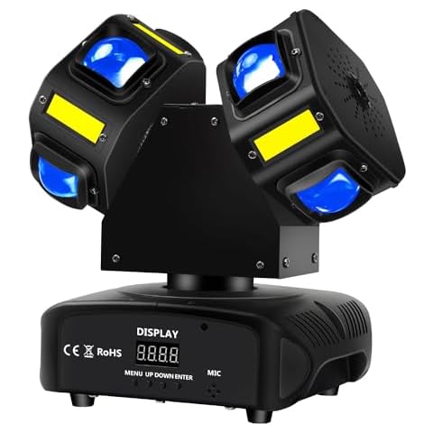 MFL. Moving Head DJ Light, Mini Double Heads 10 LED RGBW Beam,10 LEDs Golden Strobe Sound Activated DMX 512 Stage Lights for DJ KTV Disco Party, Black Cover