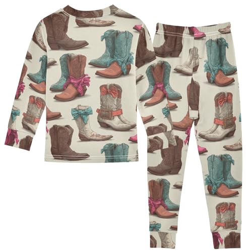 Pajama Sets Long Sleeve Cowboy Boots with Scarves Soft Comfy Sleepwear 2 Piece PJS 3-8T3