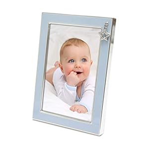 MIMOSA MOMENTS Silver Plated Metal Baby Picture Frame with Blue Enamel and a Star Charm(4×6, Silver & Blue)