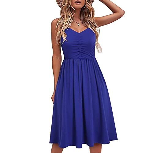 Kleid Schwarz Damen Sexy Boho Strandkleid Sommerkleid Damen Knielang Trägerkleid Einfarbig Sommer Rückenfreies Kleid Leichte A Linien Summer Dress...