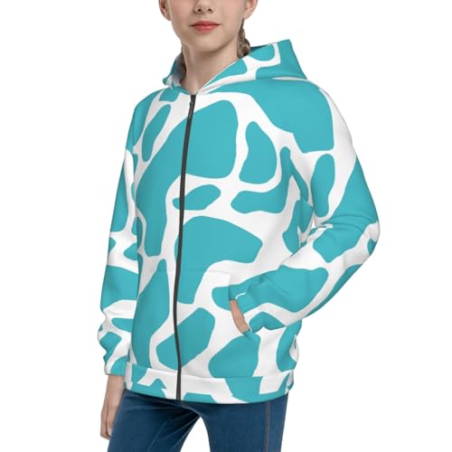 Blue Animal Skin Kids Pullover Hoodies Boys Zip Up Sweatshirts Girls Athletic Clothes with Pocket