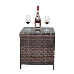 Outdoor Wicker Side Table, Brown, Square Glass Top - Image 4