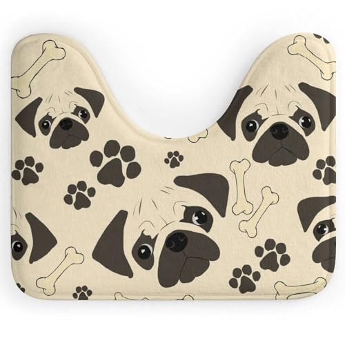 U型 トイレマット 萌えグッズ パグ 犬柄 バスマット 足ふきマット バスルームマット U型トイレマット 滑り止め 吸水 静音 抗菌 洗える おしゃれ