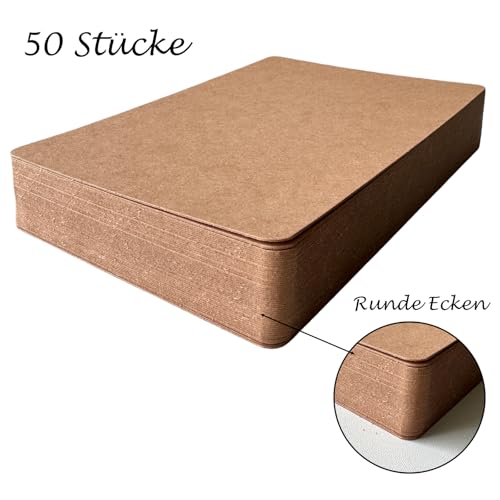 50 Stück A6 Kraftpapier Karten 10 x 15cm 350g/m², blanko Postkarten zum Selbstgestalten, Karteikarten Kraftkarton für DIY Projekte, Hochzeit, Einladung und Grußkarten Basteln Braun