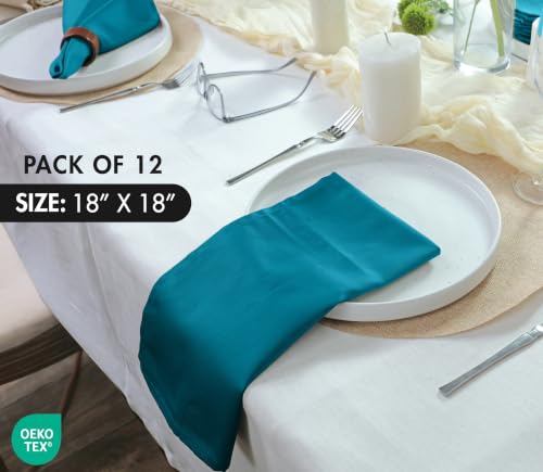 Image of Ruvanti Cloth Napkins Set of 12, Cotton Enrich 18 inchx18 inch - Teal | Washable, Soft, Durable & Absorbent Everyday Napkins. For Home, hotel, Wedding Napkins, Thanksgiving, Christmas Dinner Napkin