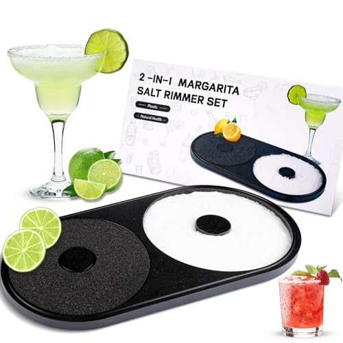 Margarita Salt Rimmer Set 1 Pack Bar Salt and Sugar Rimmer with Sponge 2-in-1 Bar Glass Cocktail Rim Set Dishwasher Safe Black Barware Tools for Margarita Mojitos (Black)
