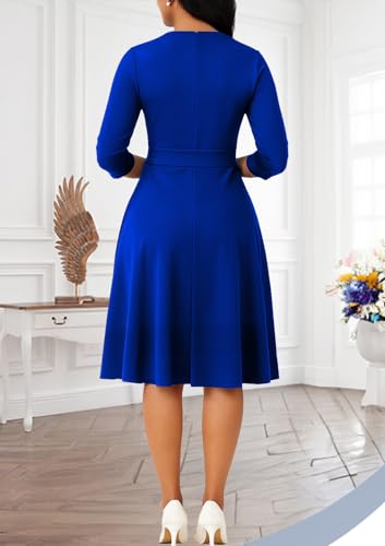 Image of Casual Dresses for Women Midi Church A-Line Fit and Flare Dress Crewneck 3 /4 Sleeve Party Dress