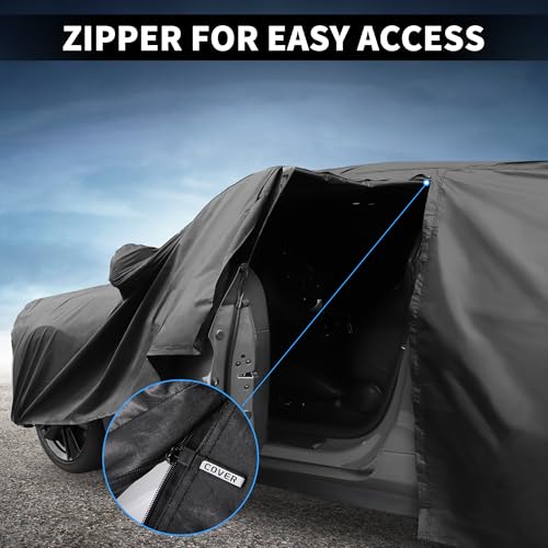 X AUTOHAUX wasserdichte Autoabdeckung, Aluminiumfolie, für den Außenbereich, für Honda CR-V, mit Reißverschluss für Fahrertür, 480 x 186 x 150 cm, Schwarz