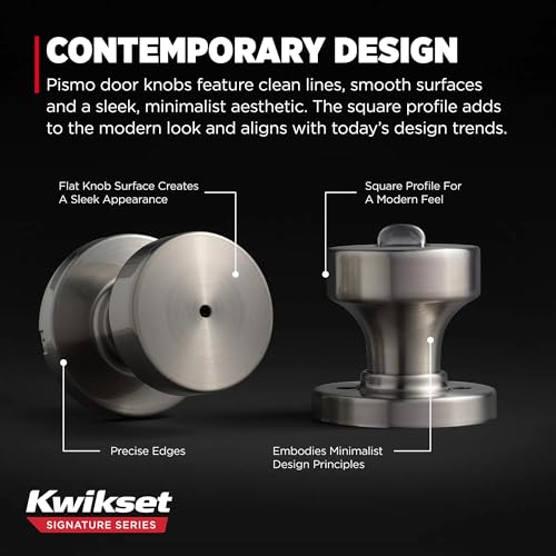 Image of Kwikset Pismo Interior Round Privacy Door Knob with Lock, Door Handle for Bathroom and Bedroom, Satin Nickel Keyless Push Button Lock Doorknob