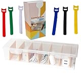 2-Pack Clear Cable Organizer Box with 20 Reusable Cable Ties, Cord Management Case for Phone Chargers, Wires, Electronics. Desk Drawer Storage Organizer for Home, Office