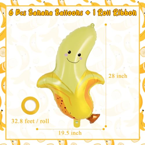 Image of AIQINHU 6 Pcs Cute Banana Foil Balloons, 28 Inch Large Cute Fruit Mylar Balloons for Banana Themed Party Decoration Birthday Baby Shower (Pack of 2)