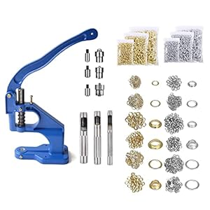 Hand Press Grommet Machine Grommets Eyelet Tool Kit, Including Grommet Machine, 3 Dies (#0#2#4), 2400Pcs Grommets for…