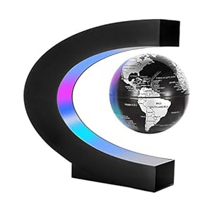 Gresus Magnetic Levitation Floating World Map Globe with C Shape Base, Best Business Men Gift, Floating Globe with LED Lights, Fathers Students Teacher Birthday Gift