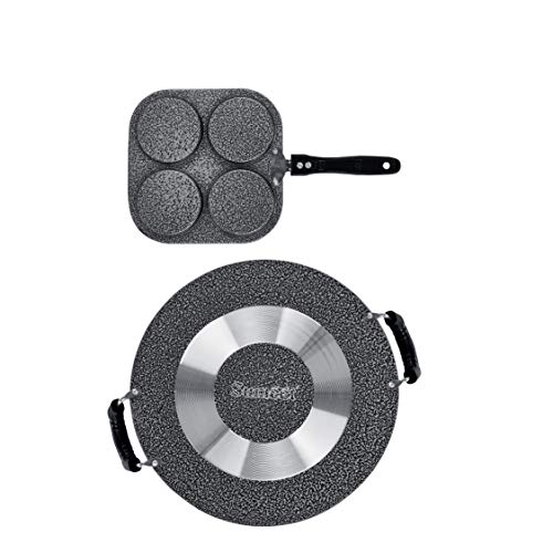 Image of Sumeet NonStick Fedha Cookware Set (Tawa-30.5cm Dia + Mini Multi Snack Maker - 4 Cavity -19.5cm), Silver