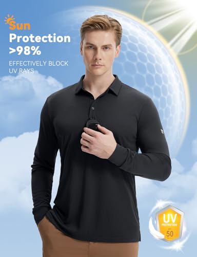 baleaf Men's Long Sleeve Golf Shirt Collared Shirts Polo UPF 50+ Lightweight Quick Dry Work Casual Outdoor3