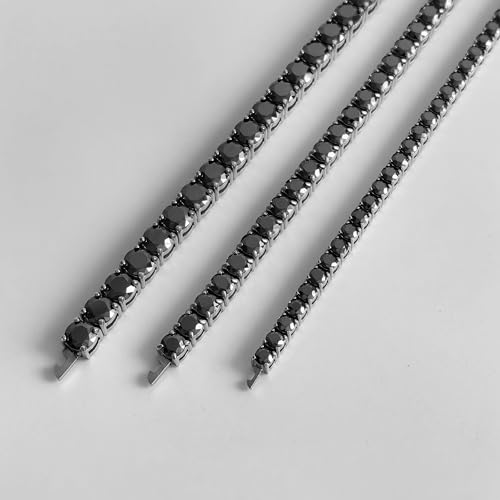 Pulsera de Tenis Moissanite Negro 3-5mm Acero Inoxidable miniatura 4