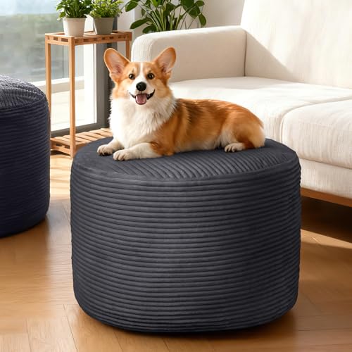 AMCATON Round Corduroy Ottoman Foot Rest Pouf for Living Room