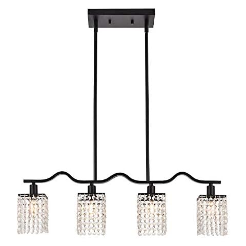 HOGBU Modern Island Light Crystal Chandelier 4-Light, Kitchen K9 Crystal Rectangular Pendant Light Ceiling Light Fixture, Adjustable Hanging Height for Dining Room, Kitchen Cover