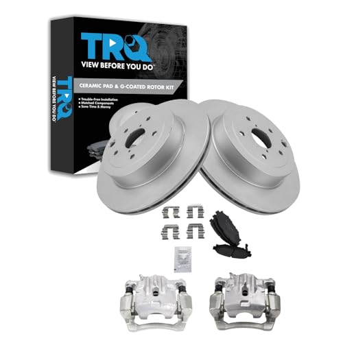 Image of TRQ Rear Brake Pad and Rotor Set Ceramic G Coated Rotors Calipers | For 2012-2013 Subaru Impreza WRX STI Limited