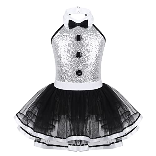 Oyolan Kids Girls Circus Show Dress Costume Sequins Halter Ballet Dance Leotard Modern Dance Tutu Dress Xmas Party Outfit Black 7-8 Years