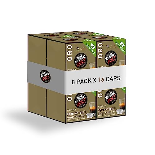 Caffè Vergnano 1882 - 128 pz Capsule Caffè Compatibili Lavazza A Modo Mio Compostabili, Oro ( 8 confezioni da 16 capsule)