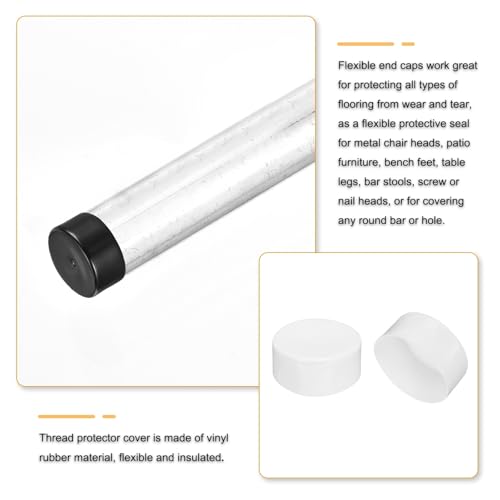 Image of uxcell 2pcs Rubber End Caps 110mm(4 5 /16 inch Inch) ID x 80mm(3 1 /8 Inch) H Vinyl Round Tube Bolt Cap Cover Screw Thread Protectors White