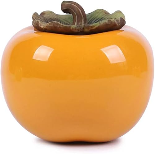 Azucarero de cerámica con forma de caqui condimento tarro de almacenamiento con tapa