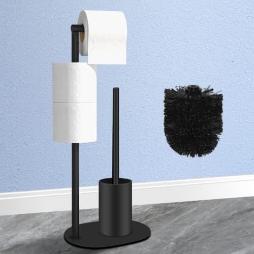 Toilettenpapierhalter Stehend Mit Bürste – Silber, 4-in-1 Set Mit Ablage & Ersatzrollenhalter, Freistehend