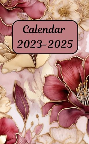 2023-2025 pocket calendar for purse: 4x6.5 small Size with Monthly planner & Note Pages, with flower cover , and Essential Sections for Passwords and Important Dates.