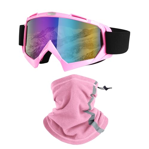 LJDJ Ski Goggles, Snowboard Motorcycle Goggles with Reflective Winter Neck Gaiter Face Cover for...