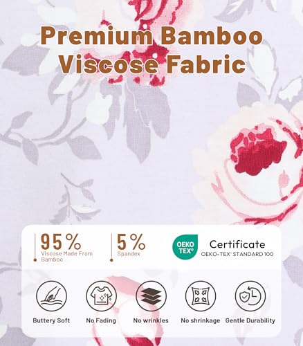 Image of NACHILA Nightgowns for Women-Viscose Made from Bamboo, V Neck Sleepshirts Short Sleeve Sleepwear Cool Nightshirt