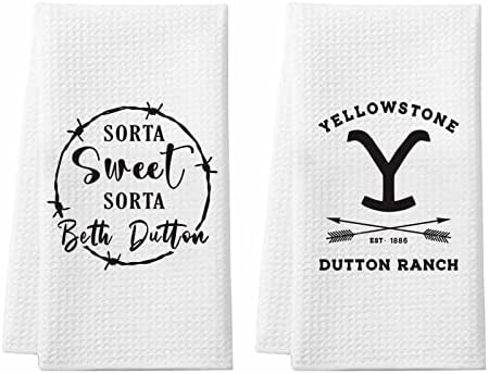 Homythe Yellowstone Merchandise, Sorta Sweet Sorta Beth Dutton Gifts, 2 Pack Yellowstone Kitchen Towels, Dutton Ranch TV Show Gifts, Absorbent Waffle Weave Dish Towel for Women Men