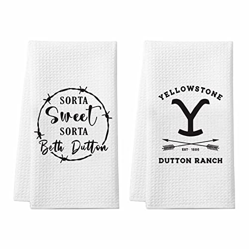 Homythe Yellowstone Merchandise, Sorta Sweet Sorta Beth Dutton Gifts, 2 Pack Yellowstone Kitchen Towels, Dutton Ranch Tv Show Gifts, Absorbent Waffle Weave Dish Towel For Women Men #TOP8