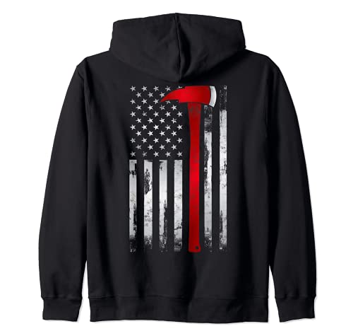 Fireman Thin Red Line American Flag Axe gift for Firefighter Zip Hoodie
