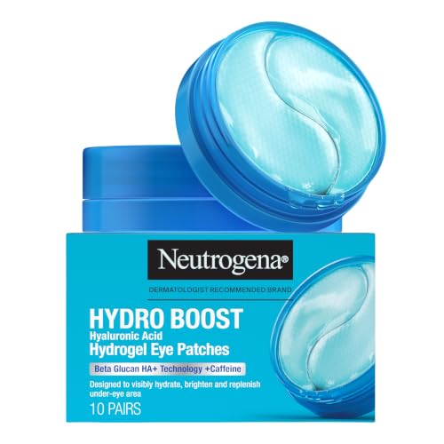 Neutrogena Hydro Boost Hyaluronic Hydrogel Eye Patches, Under Eye Patches with Hyaluronic Acid and Caffeine, Cooling Eye Masks, 10 Pairs, Fragrance Free