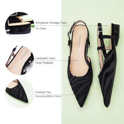 C.Paravano Women's Slingback Flats Pointed Toe Slingback Flats for Women Slingback Sandals Adjustable Ankle Strap Shoes4