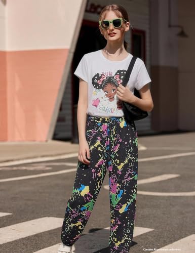 Image of mksodop Girls Outfit Set Graphic T Shirt and Camo Jogger Pants Cute Casual Clothes for Girls 5-16 Years